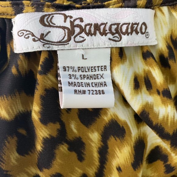 Vintage 90s Leopard Print Shift Dress L Brown Braided Collar Puff Sleeve Pockets - Picture 6 of 6